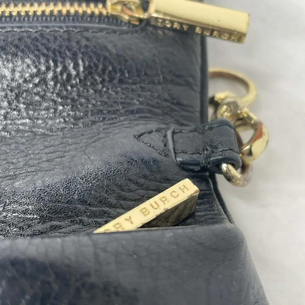 Tory Burch Reva black leather chain shoulder clutch bag